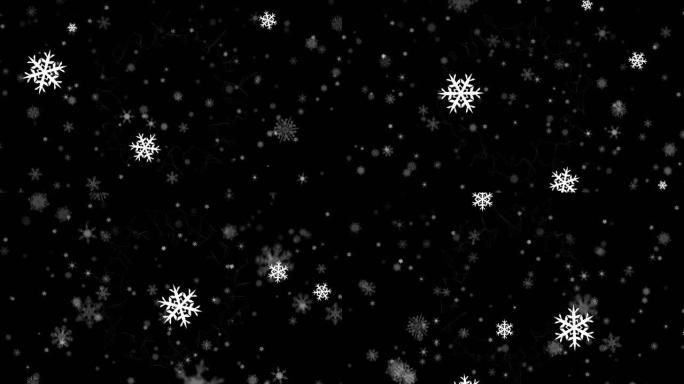 黑色背景上飘落圣诞雪花的动画
