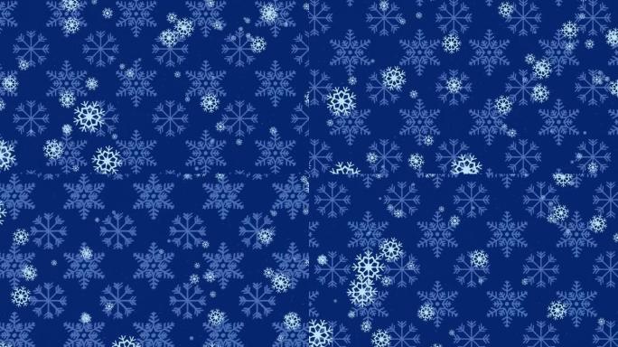 蓝雪背景上飘落的圣诞雪花动画