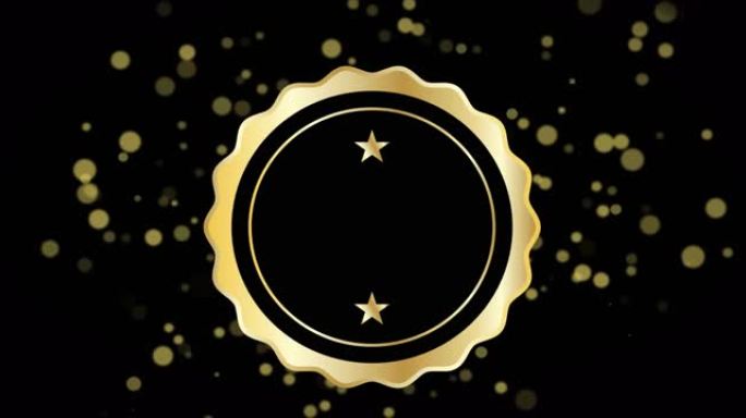 在黑色背景上移动的金色圆点上带有星星的奖牌动画