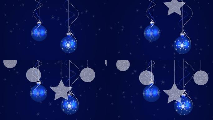 深蓝色背景上的小玩意，星星和雪的动画