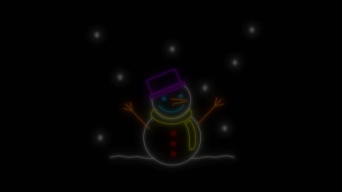 黑色背景上的霓虹雪人动画