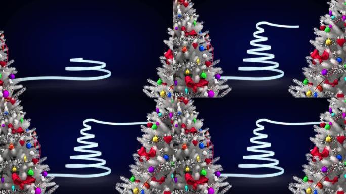 蓝底白丝带形成的圣诞树动画
