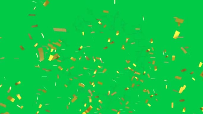 金色五彩纸屑落在绿色屏幕背景上的动画