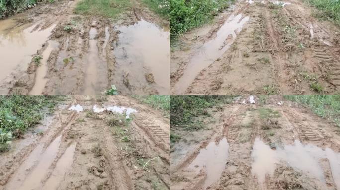 泥巴路雨后泥泞路乡间小道黄泥积水路烂路田