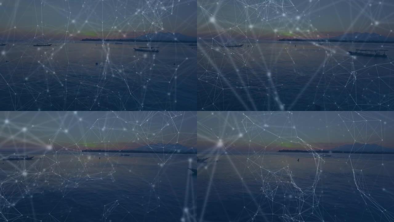 背景中海景连接网络的动画