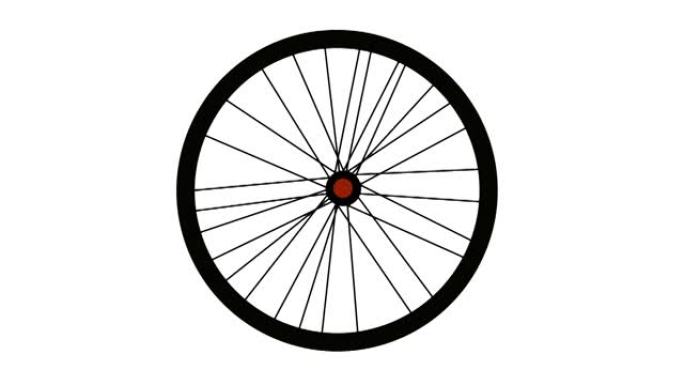 自行车车轮在白色背景上旋转。