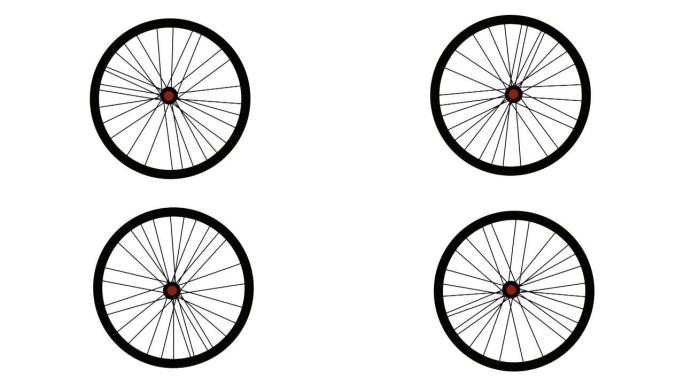 自行车车轮在白色背景上旋转。