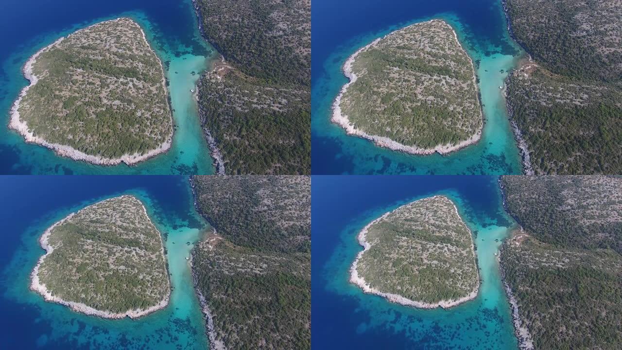 希腊萨摩斯岛Kasonisi islet的空中全景