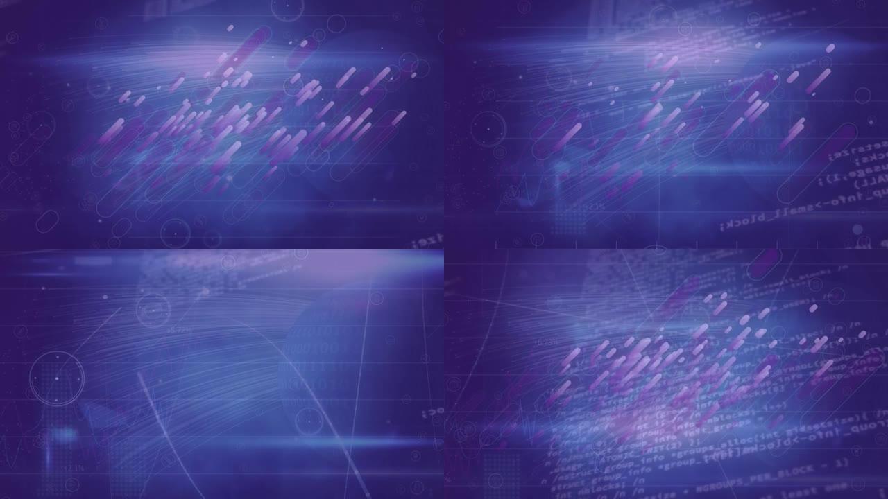 紫色背景上连接网络上的数据处理动画