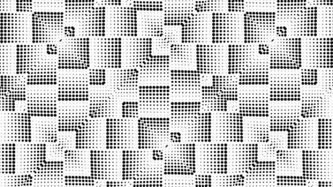 几何移动黑白单色迷幻图案，方形无缝循环背景，时尚优雅马赛克装饰