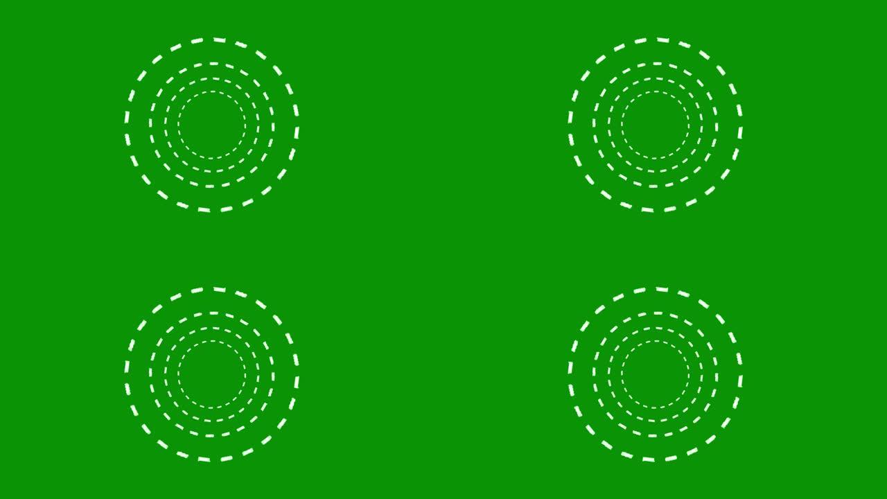 带有绿色屏幕背景的旋转虚线圆圈运动图形