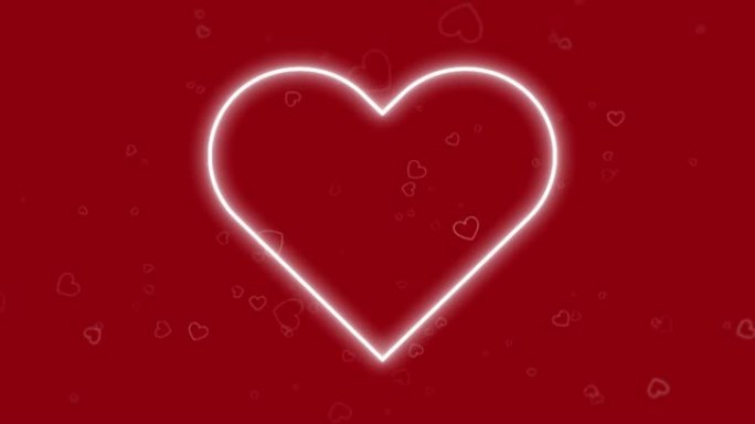 红色背景上的红心图标漂浮和霓虹心动画