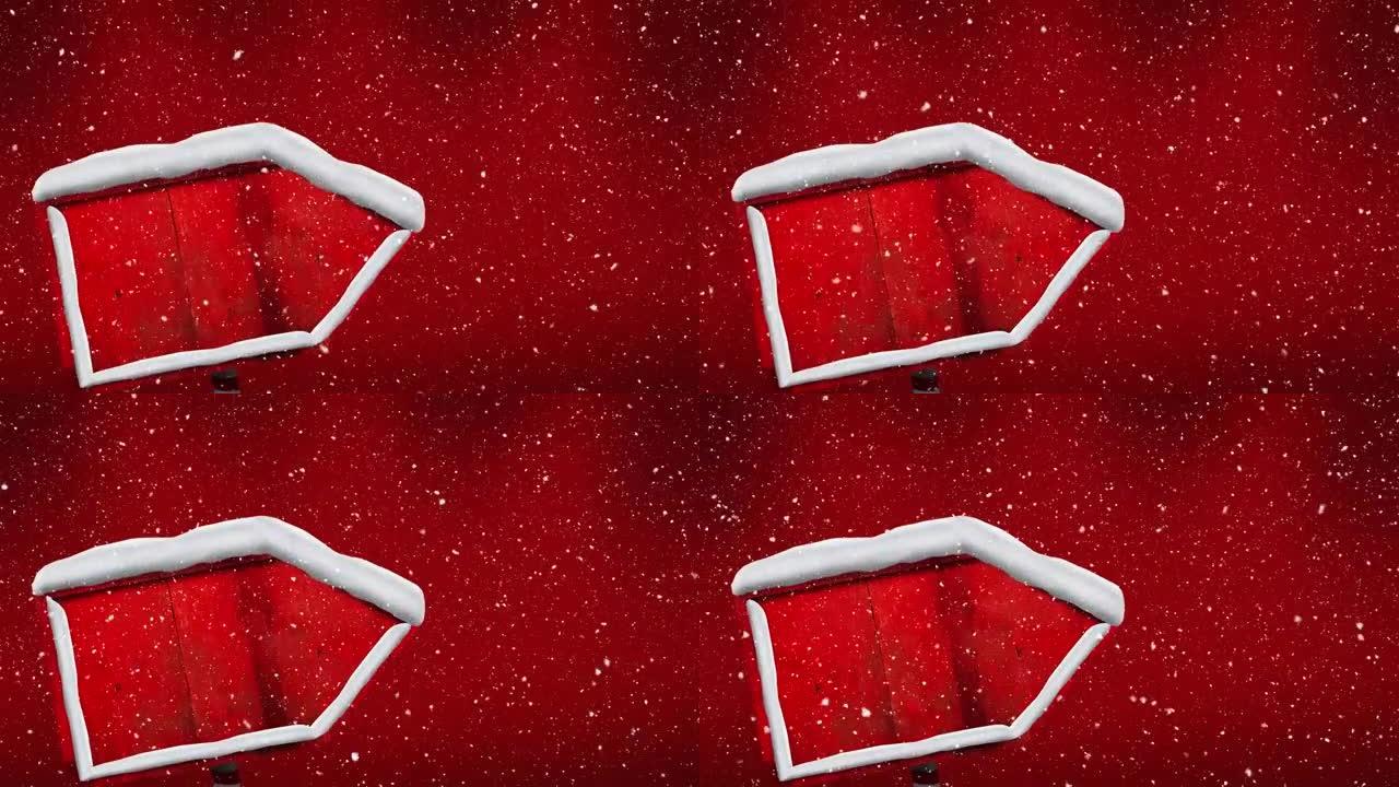 红色背景上带有副本的北极标志的雪的动画