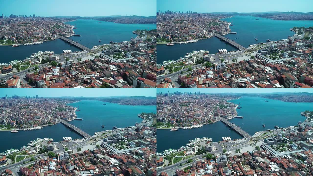 大流行日伊斯坦布尔加拉塔大桥地区无人机镜头