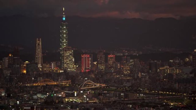 台湾的日落景观现代化都市地标万家灯火