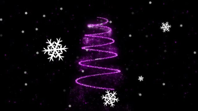 黑色背景上的圣诞霓虹灯装饰和排灯节文字的雪花动画