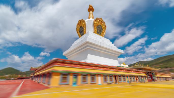 藏族白塔大范围延时藏传佛教佛塔藏区