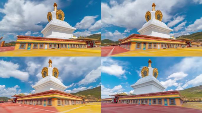 藏族白塔大范围延时藏传佛教佛塔藏区
