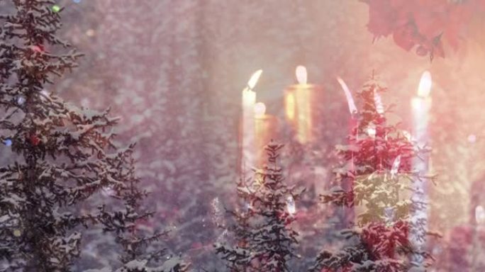 圣诞节蜡烛上的冬季景观动画