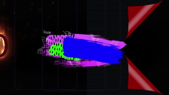 黑色背景上彩色抽象形状和燃烧数字的动画