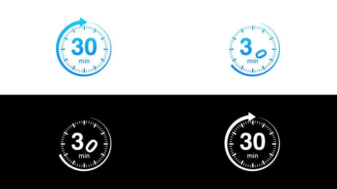 30分钟，秒表图标。平面样式的秒表图标。运动图形。