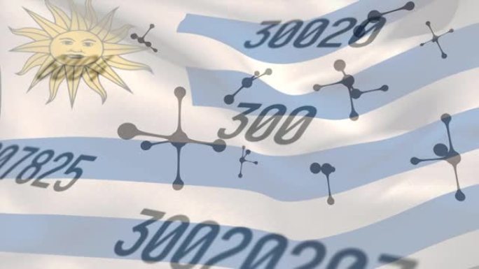 意大利乌拉圭国旗关于连接和数据处理的动画