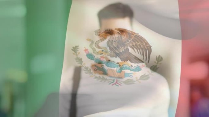 在covid 19大流行期间，墨西哥国旗挥舞着戴着口罩的男子的动画
