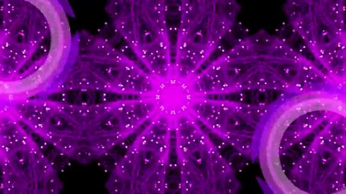 黑色背景上的紫色万花筒形状在范围扫描上的动画