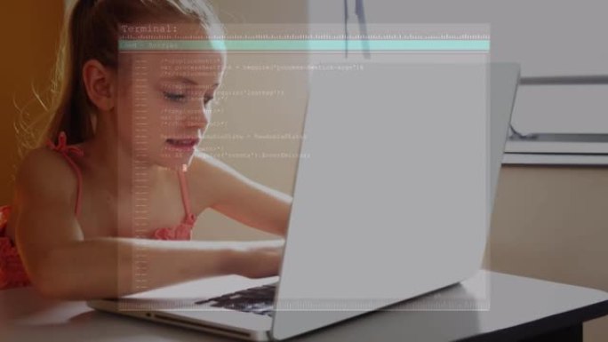 使用笔记本电脑和学习对女学生进行二进制编码的动画