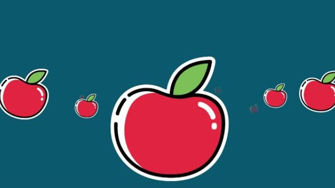 红色苹果在蓝色背景下移动的动画
