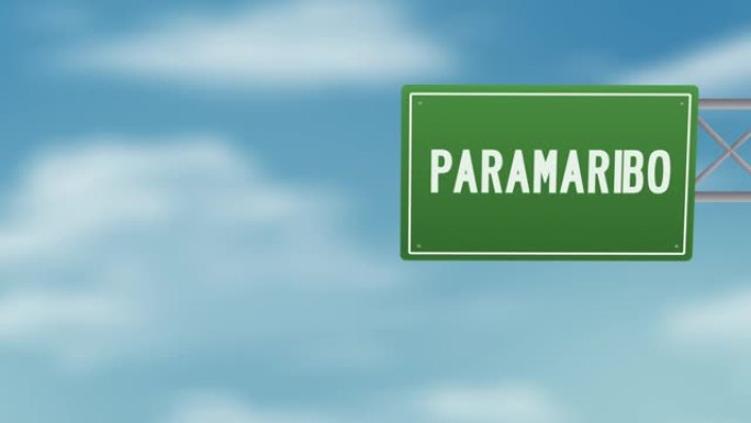 帕拉马里博首都苏里南道路标志在蓝色多云的天空-股票视频