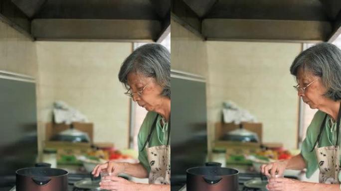 亚洲资深女性从互联网上学习烹饪