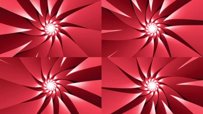 红色抽象魔法花背景。环形隧道动画