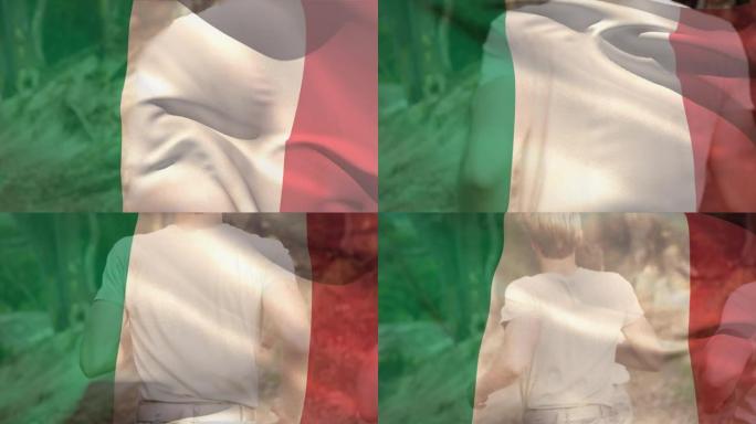 意大利国旗的动画在不同的男性士兵