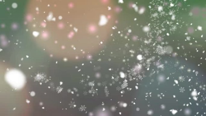 绿色背景上雪花落在光斑上的数字动画