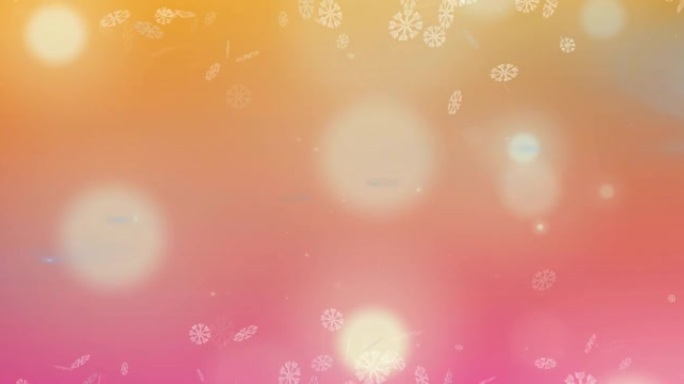 雪花和灯光落在橙色背景上的动画