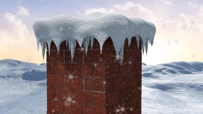 冬季景观中积雪落在烟囱上的动画