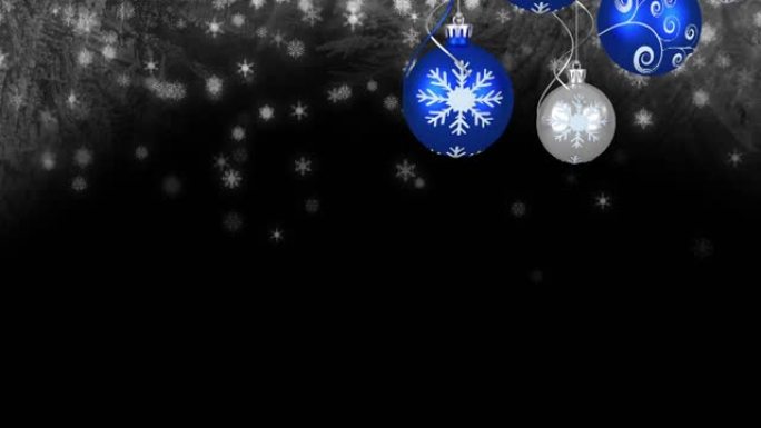 黑色背景上的雪上的圣诞节气泡动画