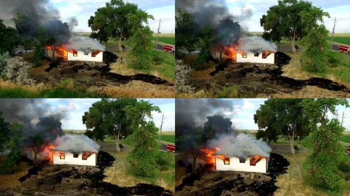 房屋烧毁的航拍镜头