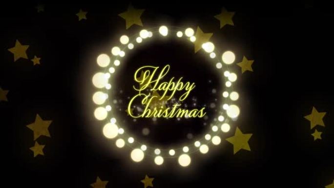 黑色背景上的星星上的童话般的圣诞快乐动画