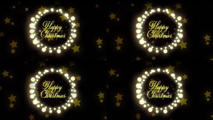 黑色背景上的星星上的童话般的圣诞快乐动画