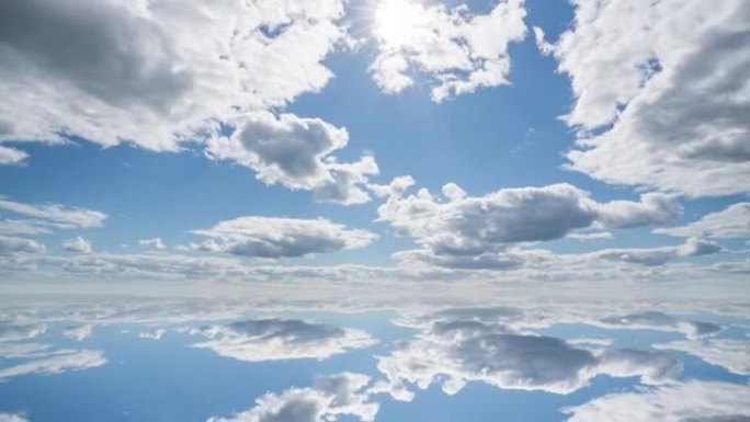 蓬松蓬松的白云天空时间流逝。缓慢移动的云。B卷镜头云景延时多云。镜头延时自然4k。云反射、延时、视频