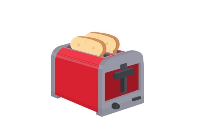 烤面包机。油炸吐司面包的动画。卡通