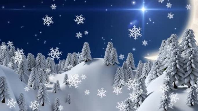圣诞节时，冬天的积雪在树木上落下的动画