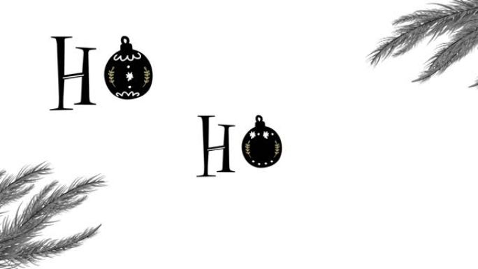 白色背景上带有树枝的圣诞摆设图标的Ho ho ho文本
