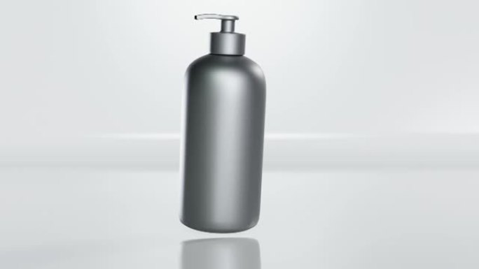 消毒凝胶bottel循环动画，空气中的瓶子，白色透明泵bottel中的无水清洁手凝胶，亮度哑光，3d