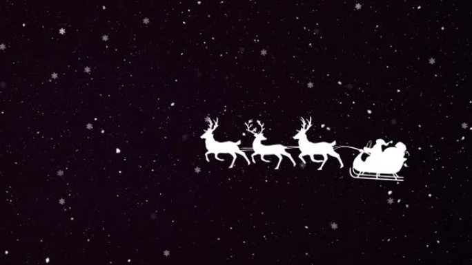圣诞老人在雪橇上与驯鹿的动画落在黑色背景上