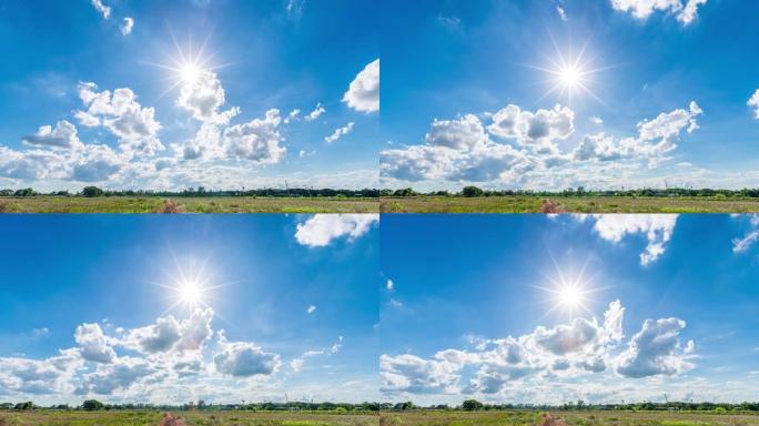 4k时间流逝美丽的空气大气明亮的蓝天天气自然背景抽象清晰的纹理与白云夏天的阳光日。