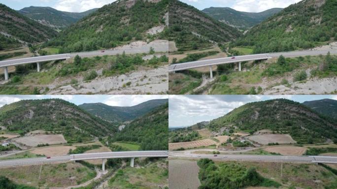 山景中的快速入门之路。穿过山间桥的高速公路。