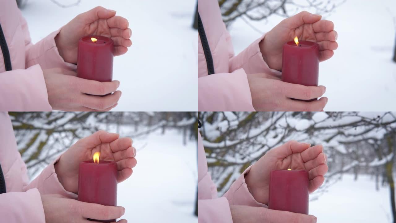 室外温暖的蜡烛。